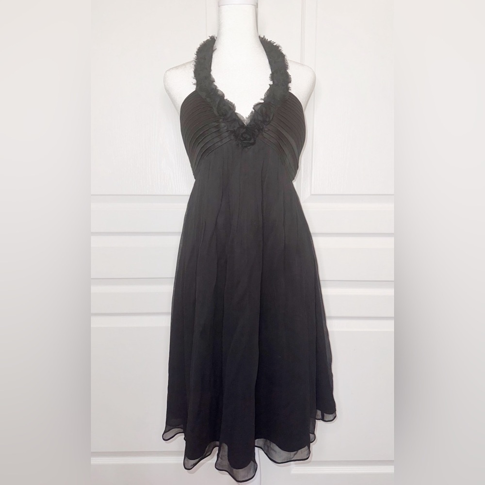 Max and Cleo Black Silk V Neck Halter Formal Cocktail Dress 6